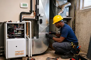 Técnico trabalhando na prumada predial