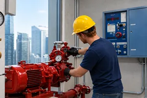 Técnico arrumando prumada