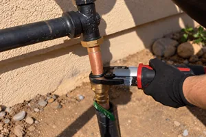 Técnico consertando prumada